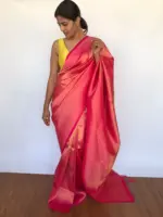 Rose Pink Banarasi Saree with Gold Zari Weaves - Image 4