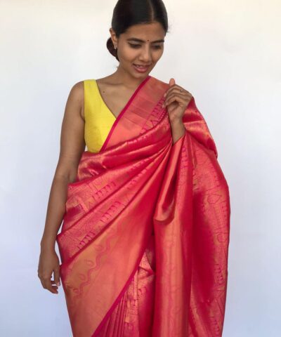 Hot Pink Banarasi Silk Saree