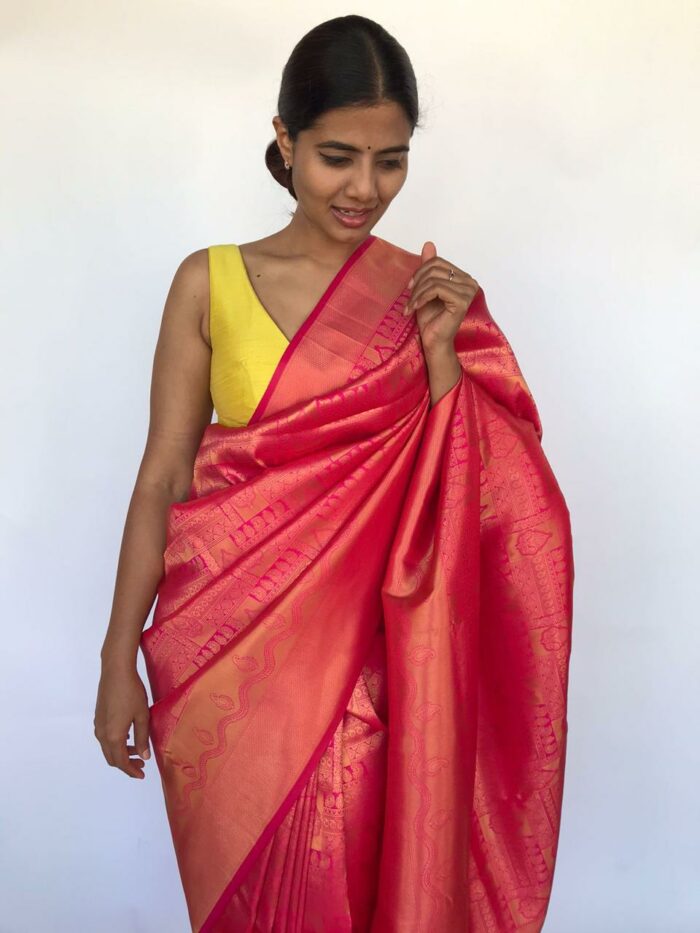 Hot Pink Banarasi Silk Saree