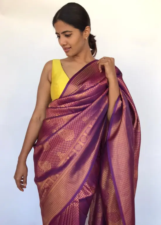 Purple Banarasi Saree with Gold Zari Weaves