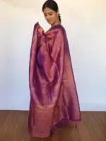 Purple Banarasi Saree with Gold Zari Weaves - Image 3