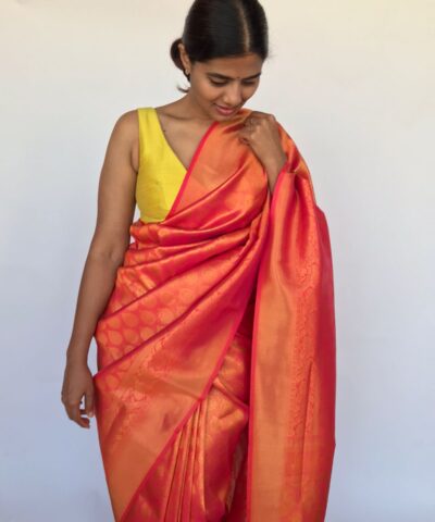 Rust Orange Banarasi Saree with Gold Zari Weaves