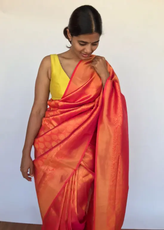 Rust Orange Banarasi Saree with Gold Zari Weaves
