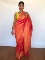 Rust Orange Banarasi Saree with Gold Zari Weaves - Image 5