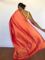 Rust Orange Banarasi Saree with Gold Zari Weaves - Image 2