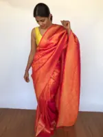 Rust Orange Banarasi Saree with Gold Zari Weaves - Image 4