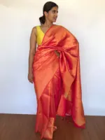 Rust Orange Banarasi Saree with Gold Zari Weaves - Image 3
