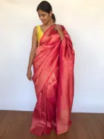 Sorbet Pink Banarasi Saree with Gold Zari Weaves - Image 3