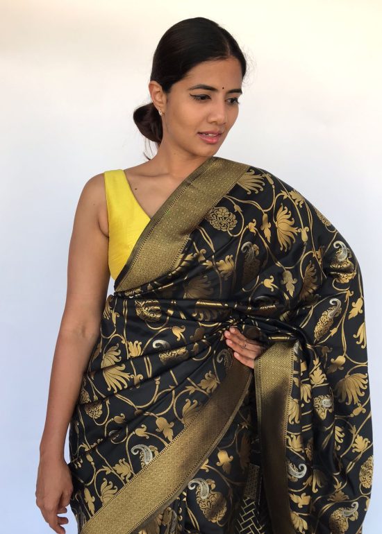Black Banarasi Saree with Gold and Silver Zari Weaves