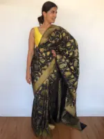 Black Banarasi Saree with Gold and Silver Zari Weaves - Image 4
