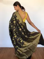 Black Banarasi Saree with Gold and Silver Zari Weaves - Image 2