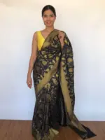 Black Banarasi Saree with Gold and Silver Zari Weaves - Image 5