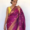 Dark Purple Banarasi Silk Saree with Gold Zari Floral Motifs