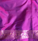 Dark Purple Banarasi Silk Saree with Gold Zari Floral Motifs - Image 6