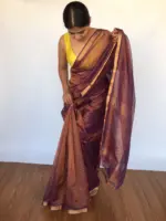 Chocolate brown Mangalagiri Silk Sa jiree with Gold Zari Checks - Image 5