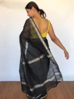 Black Mangalagiri Silk Saree with Silver Zari Checks - Image 3