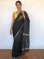 Black Mangalagiri Silk Saree with Silver Zari Checks - Image 5