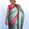 Pastel Blue Kora Silk Saree with Gold Zari Weaves