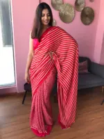 Multicolored Printed Satin Saree - Image 5