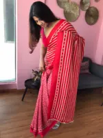 Multicolored Printed Satin Saree - Image 4