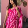 Printed Pink Satin Saree Online