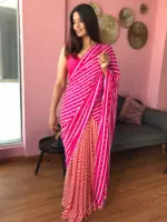 Printed Pink Satin Saree - Image 3