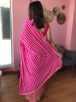 Printed Pink Satin Saree - Image 2