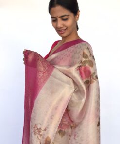 Cream Tissue Silk Saree