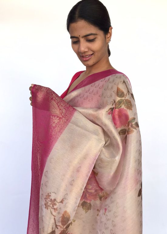 Cream Tissue Silk Saree