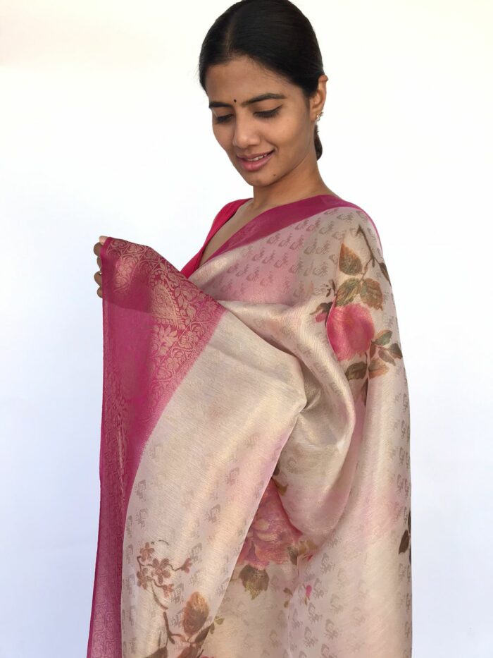 Cream Tissue Silk Saree