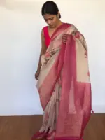 Cream Tissue Silk Saree highlighted with Floral Prints - Image 6