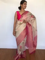 Cream Tissue Silk Saree highlighted with Floral Prints - Image 5