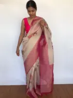 Cream Tissue Silk Saree highlighted with Floral Prints - Image 3