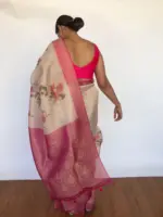 Cream Tissue Silk Saree highlighted with Floral Prints - Image 2