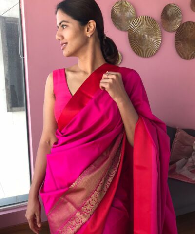 Pink Banarasi Satin Saree