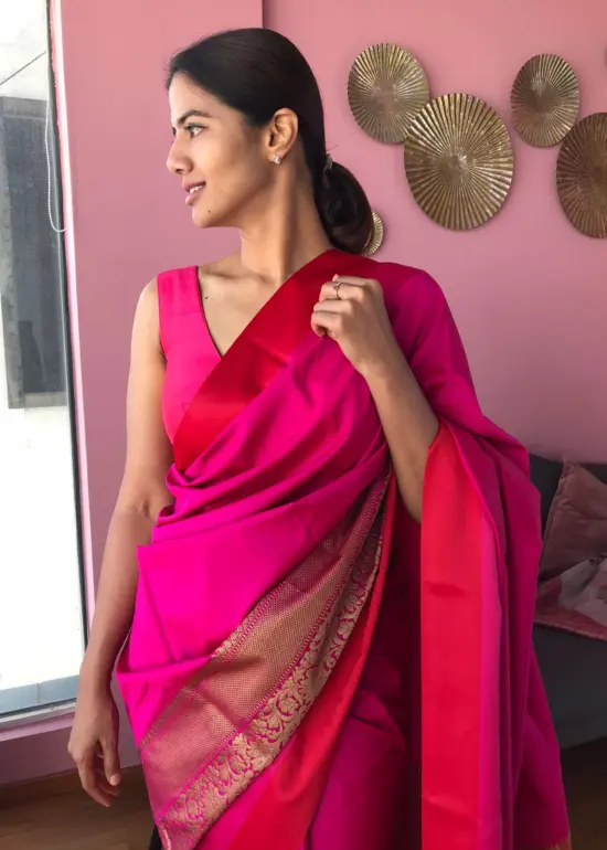 Pink Banarasi Satin Saree