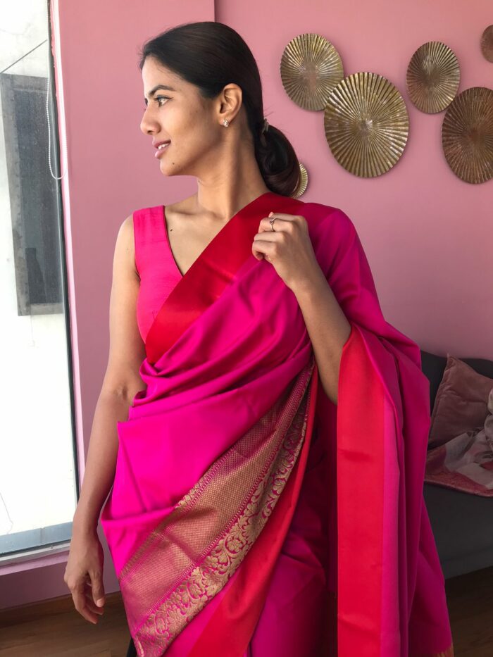 Pink Banarasi Satin Saree