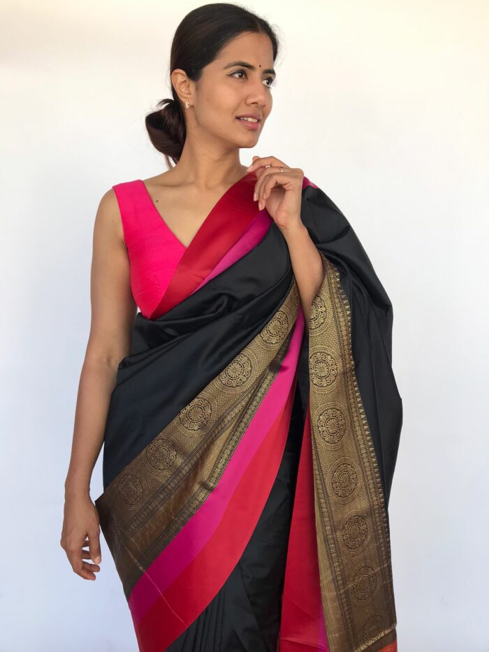 Black Banarasi Silk Saree with Gold Zari Weaves