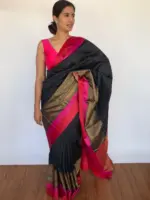 Black Banarasi Silk Saree highlighted with Antique Gold Zari Weaves - Image 2