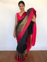 Black Banarasi Silk Saree highlighted with Antique Gold Zari Weaves - Image 6