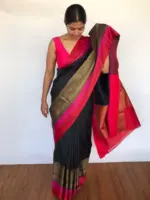 Black Banarasi Silk Saree highlighted with Antique Gold Zari Weaves - Image 3