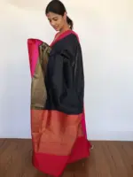 Black Banarasi Silk Saree highlighted with Antique Gold Zari Weaves - Image 4