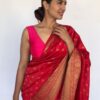 Scarlet Red Banarasi Saree with Gold Zari Buttas