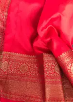 Scarlet Red Banarasi Silk Saree with Tiny Gold Zari Buttas - Image 5