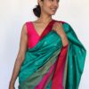 Teal Blue Banarasi Satin Saree