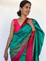 Teal Blue Banarasi Satin Saree