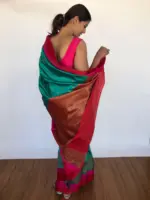 Teal Blue Banarasi Satin Saree - Image 2
