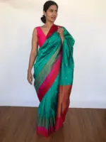 Teal Blue Banarasi Satin Saree - Image 5