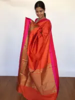 Orange Banarasi Satin Saree - Image 2