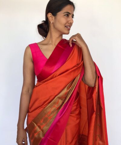 Orange Banarasi Satin Saree